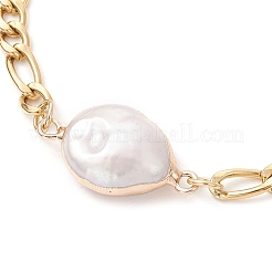 304 Stainless Steel with Natural Keshi Pearl Link Bracelets&nbsp;BJEW-JB12156