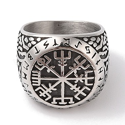 Viking 304 Stainless Steel Vegvisir Wide Finger Rings for Mens&nbsp;RJEW-U005-21A-03