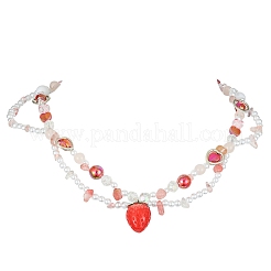 Resin Strawberry Pendant Necklace&nbsp;NJEW-FZ00004-12