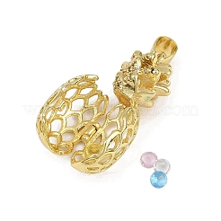 Brass Micro Pave Clear Cubic Zirconia Pineapple Bead Cage Pendants&nbsp;KK-I358-009G