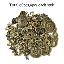 60Pcs 15 Styles Tibetan Style Alloy Connector Charms&nbsp;FIND-YW0005-19