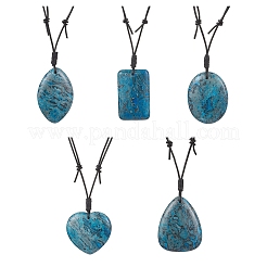 Dyed Natural Blue Crazy Agate Geometric Pendant Adjustable Black Waxed Cotton Cord Necklaces for Women&nbsp;NJEW-JN05475
