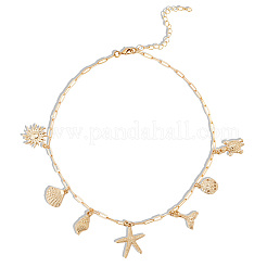 Summer Beach Theme Brass Paperclip chain Necklaces for Women&nbsp;NJEW-WH20004-11G