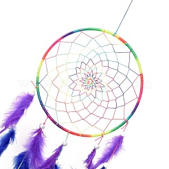 Chakra Theme Iron Woven Web/Net with Feather Pendant Decorations&nbsp;AJEW-B016-03