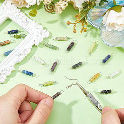 18Pcs 9 Styles Natural Mixed Gemstone Copper Wire Wrapped Column Links Connector Charms&nbsp;PALLOY-FH00076