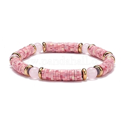 Round Imitation Jade & Handmade Polymer Clay Heishi Beads Stretch Bracelet&nbsp;BJEW-JB07454