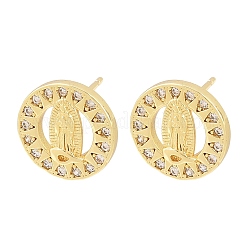 Brass Micro Pave Clear Cubic Zirconia Virgin Mary Stud Earrings&nbsp;EJEW-F400-23A-G