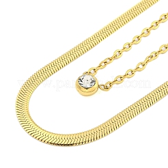 Ion Plating(IP) 304 Stainless Steel Pave Clear Cubic Zirconia Double Layer Necklaces&nbsp;NJEW-S426-01G