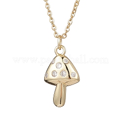 Autumn Mushroom Brass Micro Pave Clear Cubic Zirconia Pendant 304 Stainless Steel Cable Chain Necklaces for Women&nbsp;NJEW-JN05410