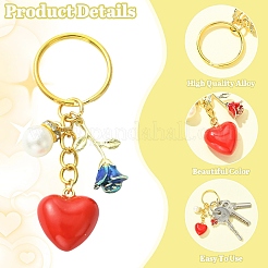 2Pcs Alloy & Brass & Acrylic Pearl Keychains&nbsp;KEYC-YW00248