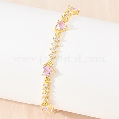 Brass Pave Cubic Zirconia Heart Link Chain Bracelets for Women&nbsp;KK-CBA68DA-10G-02