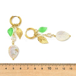 Leaf Natural Freshwater Shell & Teardrop Glass Dangle Earrings&nbsp;EJEW-JE07148