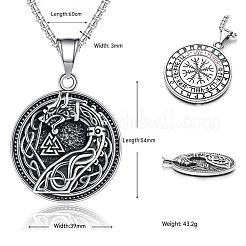 Vintage 304 Stainless Steel Viking Flat Round with Embossed Dragon Pendant Necklaces for Men&nbsp;WG12A6F-01