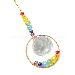 7 Chakra Glass & Brass Ring Suncatcher with Clear Round Charm&nbsp;HJEW-JM04940