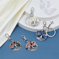 36Pcs 9 Styles Natural Gemstone Chips Flat Round with Tree of Life Pendant Decoration&nbsp;HJEW-FH00053