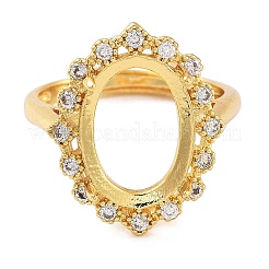 Rack Plating Oval Brass Micro Pave Cubic Zirconia Adjustable Ring Components&nbsp;KK-Q819-10G