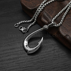 304 Stainless Steel Fish Hook Pendant Necklaces for Men&nbsp;WG49AC2-01