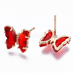 Cubic Zirconia Butterfly Stud Earrings with Glass&nbsp;KK-S365-003B