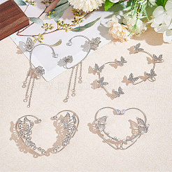4 Pair 4 Style Butterfly Alloy Rhinestone Cuff Earrings&nbsp;EJEW-AN0003-81