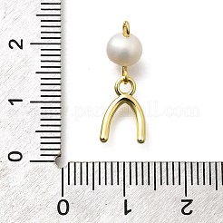 Brass & Natural Pearl U Shaped Pendants&nbsp;KK-Z093-38G