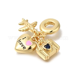 Brass Cubic Zirconia Travel European Dangle Charms&nbsp;KK-R002-20G-02