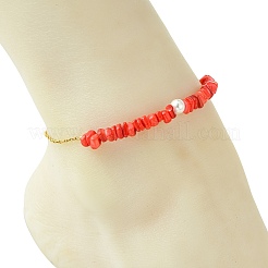 Natural Dyed Freshwater Shell Nuggets Beaded 304 Stainless Steel Cable Chain Anklets for Women&nbsp;AJEW-AN00827-01