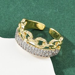 Brass Micro Pave Cubic Zirconia Cuff Rings for Women&nbsp;RJEW-D326-05G