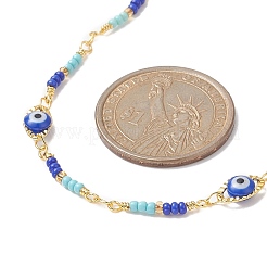 Brass Evil Eye & Glass Beaded Chain Necklace&nbsp;NJEW-JN04312