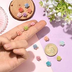 14Pcs 7 Colors Dyed Synthetic Coral Carved Flower Charms&nbsp;PALLOY-FS00080