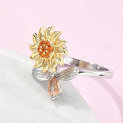 Sunflower and Dragonfly Rotatable Open Ring for Women&nbsp;RJEW-M139-16P
