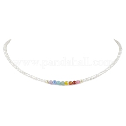 3mm Round Chakra Gemstone & Shell Pearl Beaded Necklaces for Women&nbsp;NJEW-JN05190
