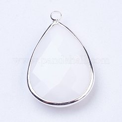 Silver Color Plated Brass Glass Teardrop Pendants&nbsp;X-GLAA-M006-A-22S