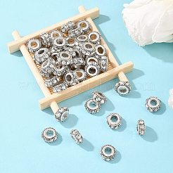 Flat Round Antique Silver Plated Alloy Rhinestone European Beads&nbsp;ALRI-Q228-10H