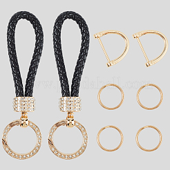 2Pcs PU Leather and Alloy Rhinestone Braided Keychain&nbsp;KEYC-CL0001-15A