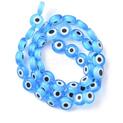 Handmade Evil Eye Lampwork Flat Round Bead Strands&nbsp;X-LAMP-L058-8mm-09