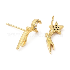 Rack Plating Brass Moon & Star Asymmetrical Earrings&nbsp;EJEW-D061-22G
