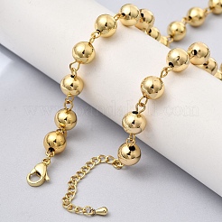 Brass Round Beads Link Chain Necklaces for Women&nbsp;NJEW-B157-19G