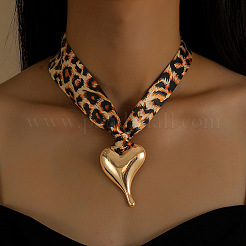 Cloth Leopard Print Scarf Necklaces with Alloy Pendant&nbsp;FS-WG91A7A-03