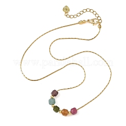 Natural Multicolor Tourmaline Faceted Beaded Pendant 304 Stainless Steel Boston Link Chain Necklaces&nbsp;NJEW-JN06419-02