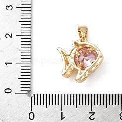 Brass Micro Pave Cubic Zirconia Fish Charms&nbsp;KK-Z136-49G-02
