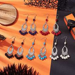 Halloween Skull Dyed Synthetic Turquoise & Alloy Dangle Earrings&nbsp;EJEW-JE05890