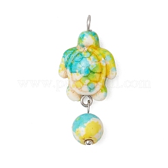 6Pcs 6 Colors Dyed Synthetic Turquoise Turtle Round Pendants&nbsp;PALLOY-JF04126
