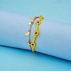 Glass Seed Braided Flower Multi-strand Bracelet&nbsp;BJEW-SW00069-01