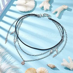 Summer 304 Stainless Steel Figaro Chain & Braided Leather Cord Chain Belts&nbsp;NJEW-C00034