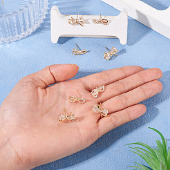 4 Pairs 2 Styles Brass Micro Pave Clear Cubic Zirconia Stud Earring Findings&nbsp;KK-TA0002-63