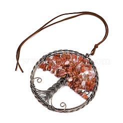 Brass & Natural Mixed Stone Chips Pendant Decorations&nbsp;HJEW-Z007-05R