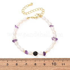Natural Amethyst Chip and Rice Natural Pearl Beaded Bracelets&nbsp;GG-CBA3297-13G-F