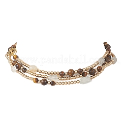 Round Natural Tiger Eye & Nuggets Topaz Beaded Wrap Long Necklaces&nbsp;NJEW-JN05907-01