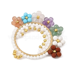 Faceted Round Natural Amethyst & Green Aventurine & Red Jasper & Howlit & Sunstone & Rose Quartz & Dyed Magnesite & Glass Seed Beaded Chakra Pendants&nbsp;PALLOY-MZ01406
