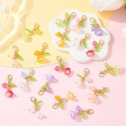40Pcs 8 Styles Natural Yellow Jade & Natural White Jade & Malaysia Jade & Glass & Acrylic Pearl Flower Pendant Decorations&nbsp;HJEW-YW00156